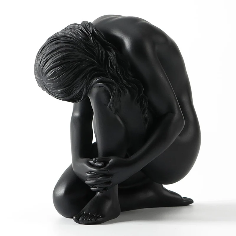 

Nordic Body Art Holding legs Naked Girl Statue/Curl up Nude Sexy Woman Yoga Character Sculpture/Home Figurines Decor Accessories