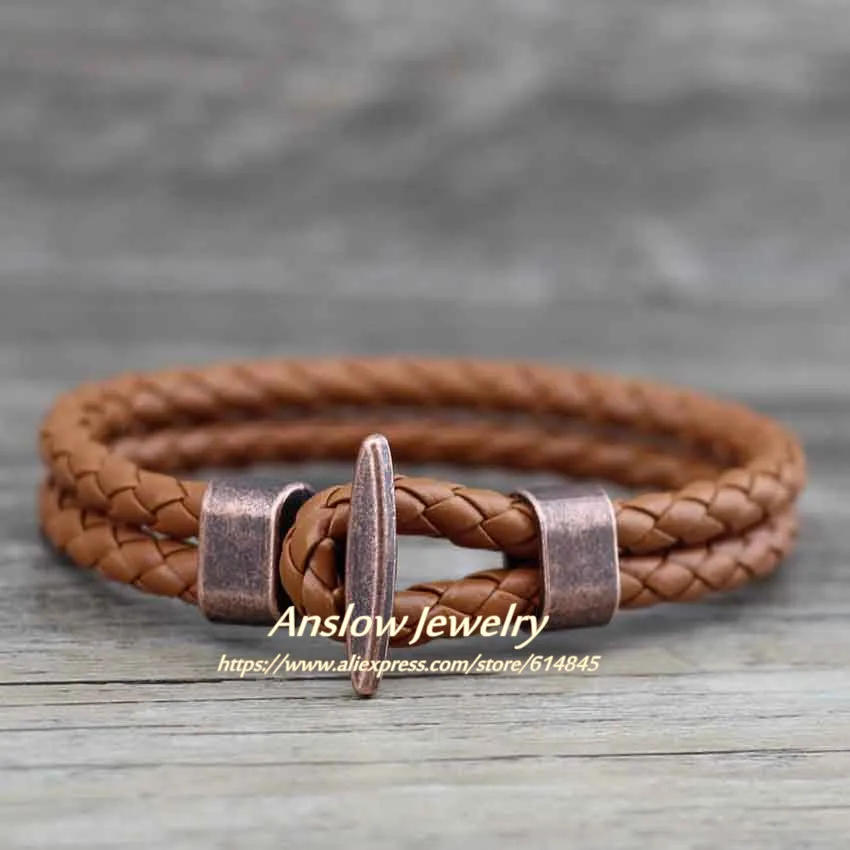 Anslow модные ювелирные изделия панк рок античные покрытые медью ПУ кожа браслет и