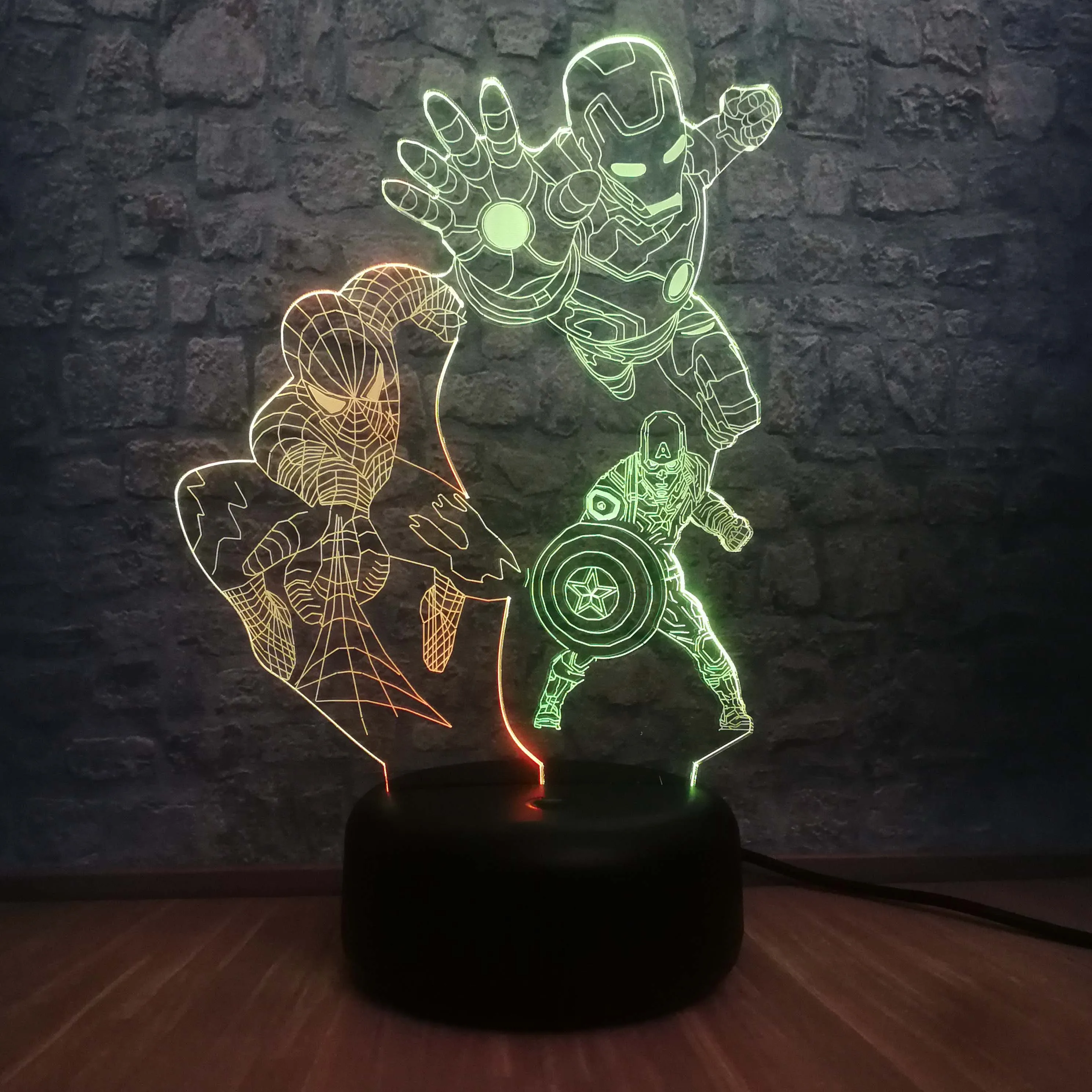 Marvel Мстители Человек паук Железный человек капитан 3D смешанные цвета luminaria USB