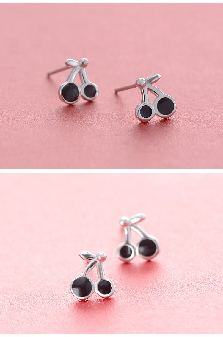 

New Style 925 Sterling Silver Cherry Black Stud Earrings Jewelry Pendientes Brincos Fashion Jewelry Drop Shipping