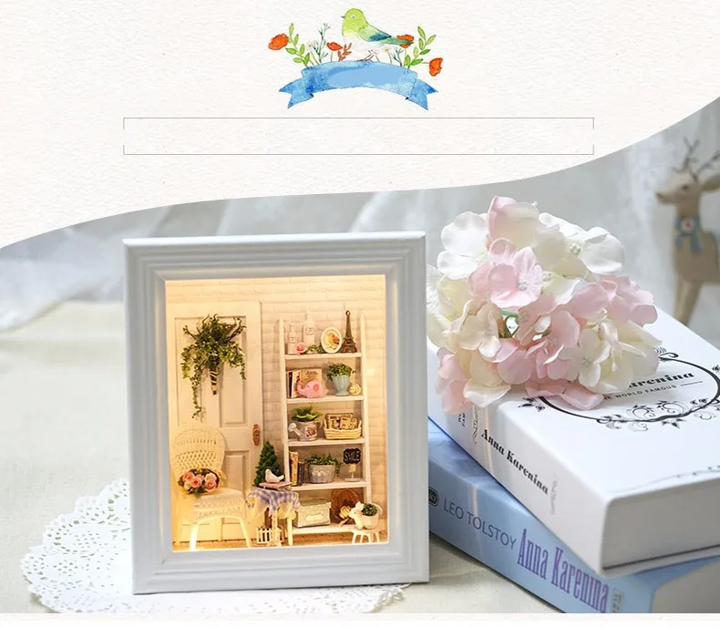 CUTEBEE Кукольный дом Миниатюрная рама с мебели DIY деревянный кукольный домик Miniaturas игрушки для детей подарки на день рождения ремесло W05