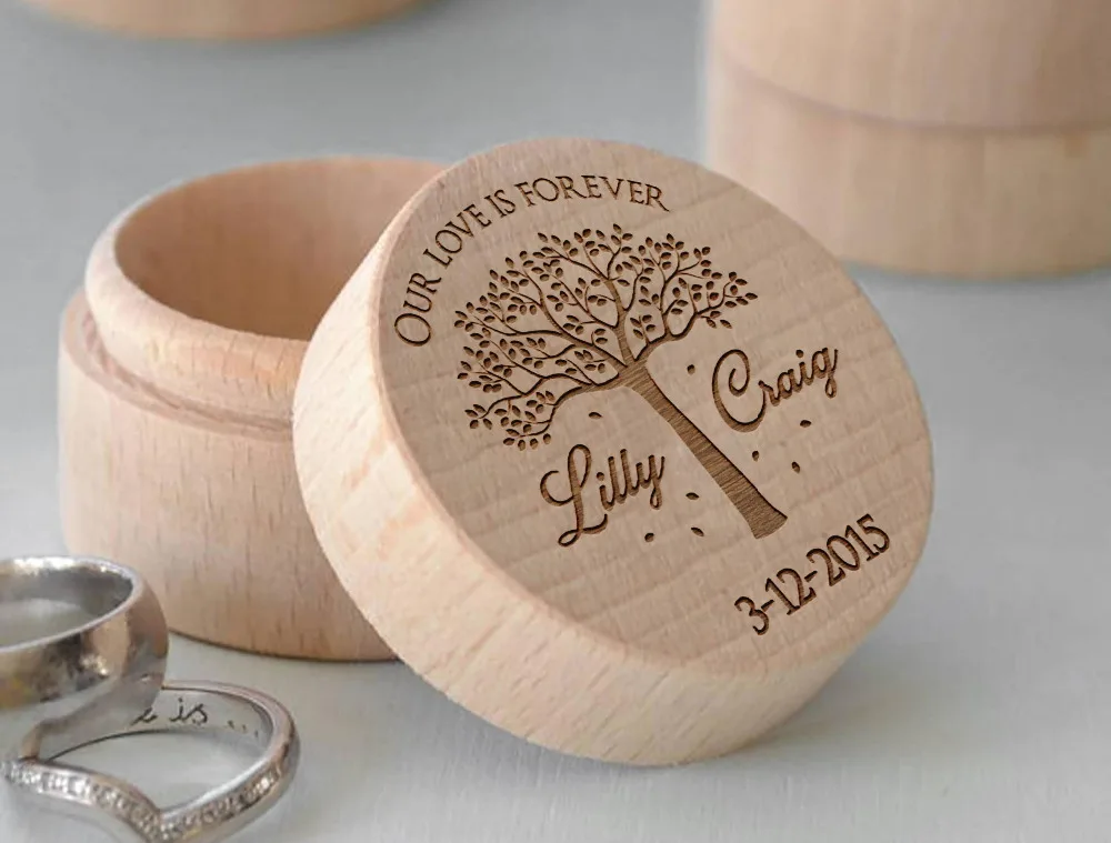 Персонализированные Свадебные/Валентина Обручение деревянные кольца несущей Box