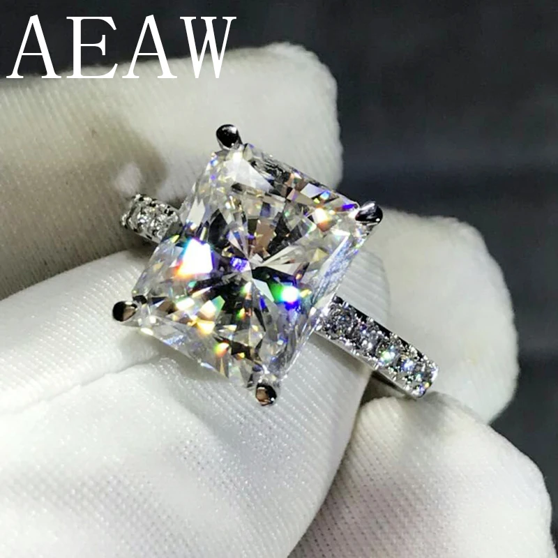 

AEAW 4CT Radiant Cut GH Moissanite Engagement Ring in 9K White Gold Diamond Fine Jewelry For Women VS F Gems