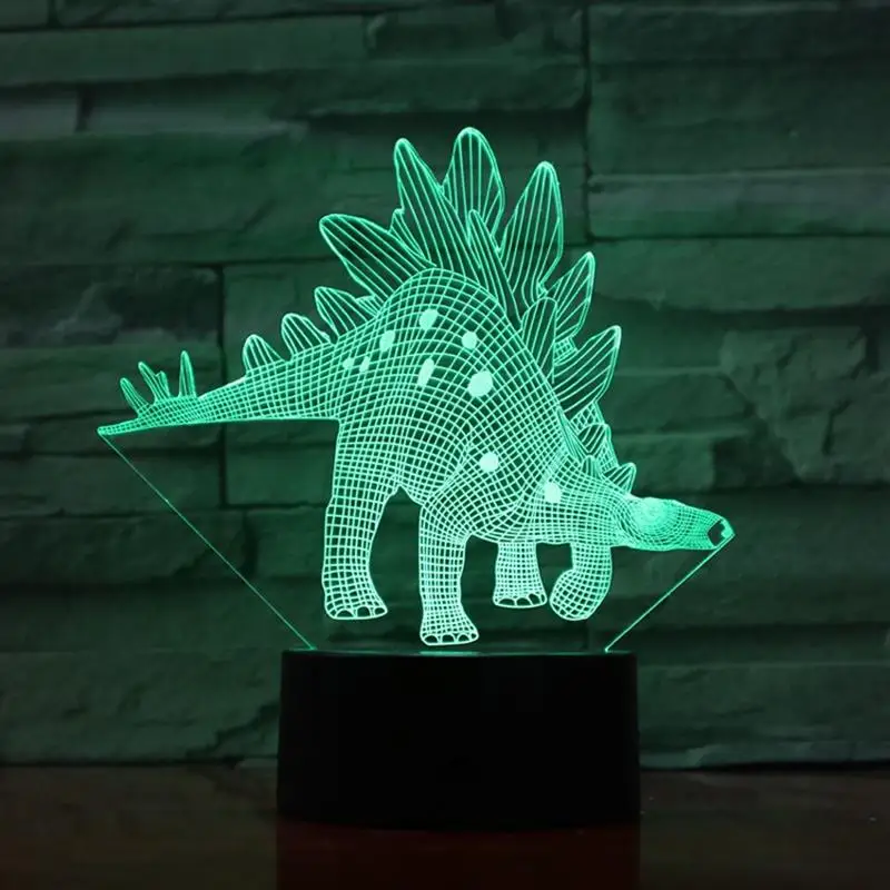 3d лампа Stegosaurida Stegosaurus иллюзия светильник светодиодная лампочка USB RGB разноцветная Рождественская Детская