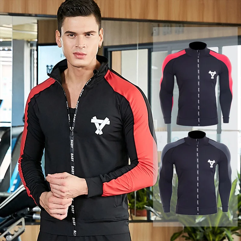 2020 эластичная куртка для бега на молнии толстовки в стиле пэчворк мужской