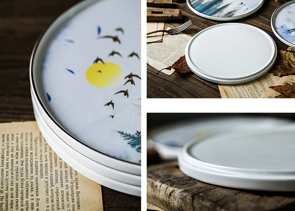 FREELOVE лесная роспись керамическая круглая плоская тарелка/тарелка для