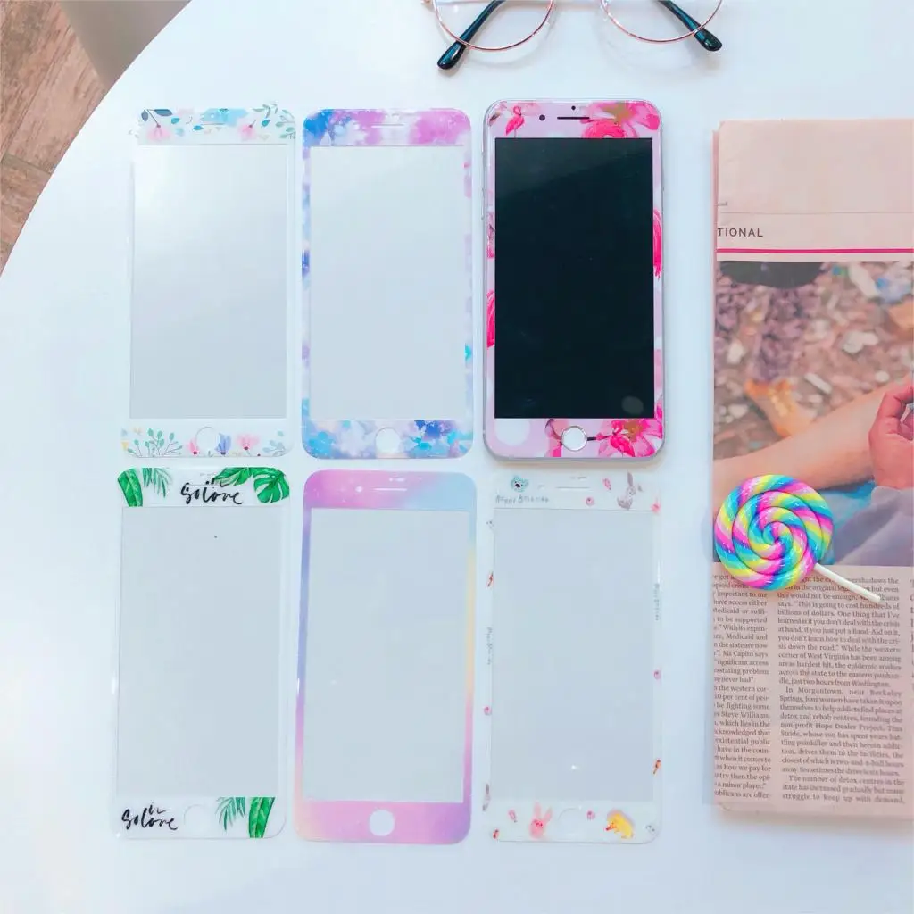 Tempered Glass for iPhone 6 6S 7 Plus Screen Protector Film 8 plus Lovely Flowers Leaf Flamingo Pattern | Мобильные телефоны и