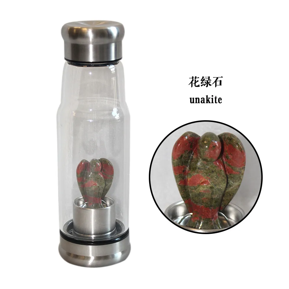 unakite Все виды натурального кварца драгоценный камень стекло Elixir бутылка для воды точка ручной резной 2 дюйма чашка ангел кристаллические палочки gif - Цвет: unakite