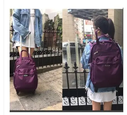 Brand Women Wheeled Luggage Bag Cabin travel Backpack on wheels  rolling luggage Case Trolley Suitcase wheeled Bags for women