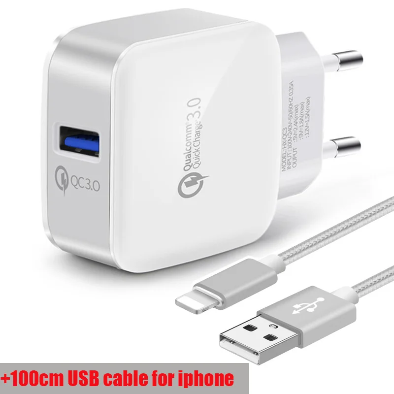 With iphone cable USB быстрое зарядное устройство для samsung Galaxy S8 S8+ S7 S6 Edge Быстрая зарядка 3,0 зарядное устройство для мобильного телефона для iphone X 5 6 6S Plus 7 7Plus - Тип штекера: With iphone cable