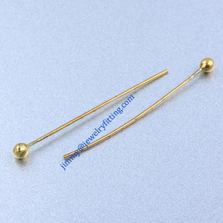 All kinds of jewelry findings wholesale Raw brass metal Ball Pins 0.7*38mm with 3mm head