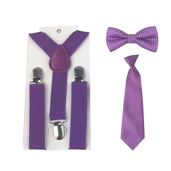 Purple Комплект из 3 предметов для маленьких мальчиков и девочек, новые эластичные регулируемые подтяжки на y-образной застежке, Детский комплект с галстуком-бабочкой и подтяжками, HHtr0007 - Цвет: Purple