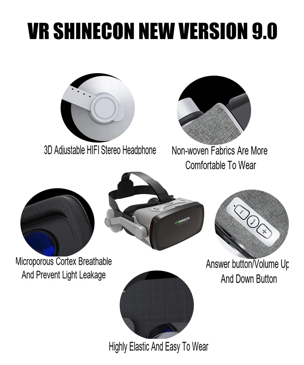 VR SHINECON G07E 3D VR очки гарнитура с наушниками для 4,7-6,0 дюймовых Android iOS смартфонов