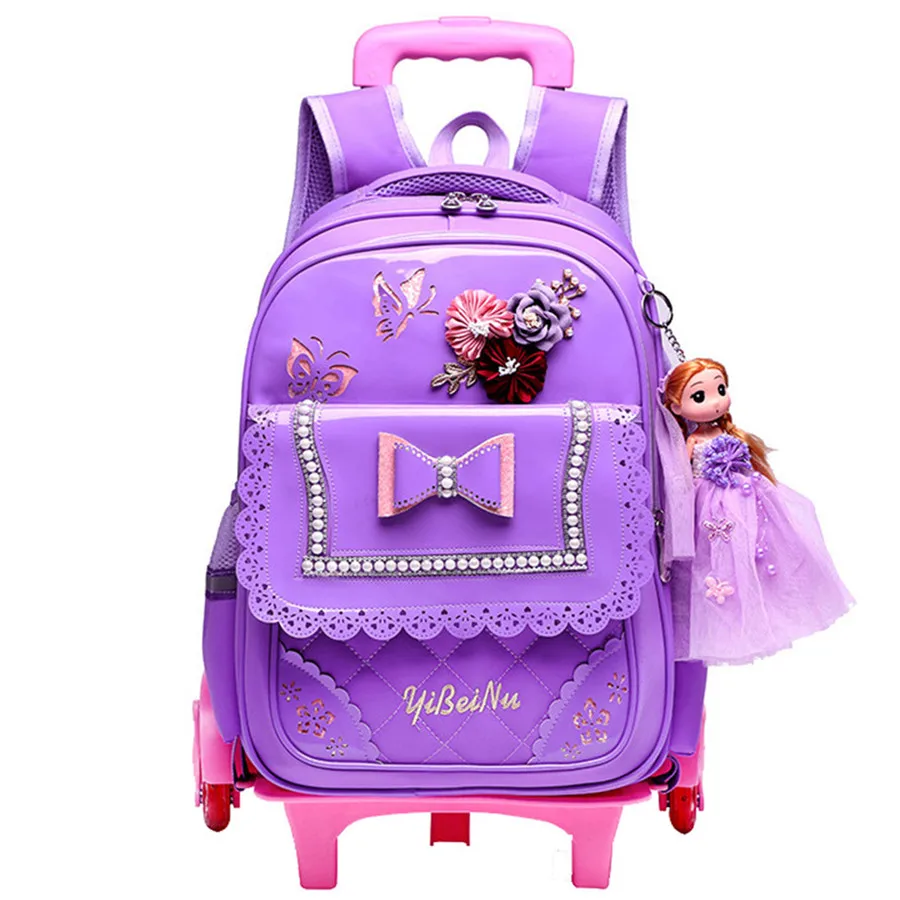 

Children School Bags Kids girls Detachable Trolley Schoolbag Rolling Luggage Book Bag Wheeled Backpack with 2/6 wheels mochila