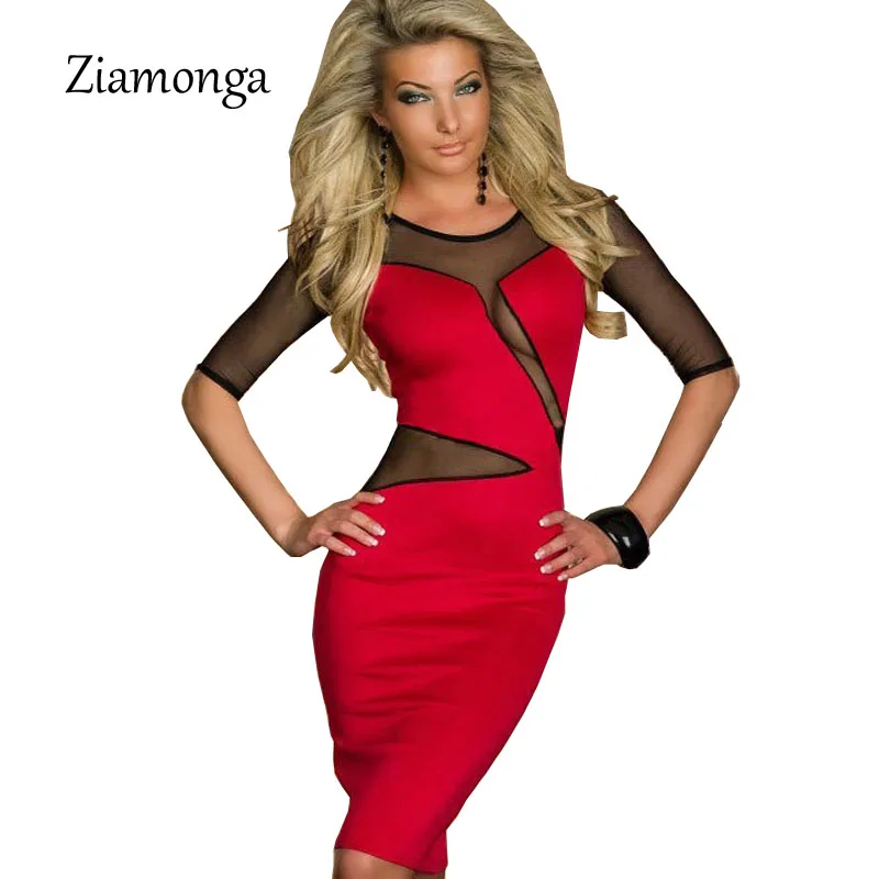 Платье Карандаш C0420 черное красное с длинным рукавом|dresses with mesh|bodycon dressdress |