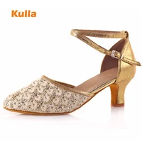 women latin dance shoes female tango salsa dancing shoe closed toe soft sole gold silver ballroom heels 5 7cm wedding party shoe