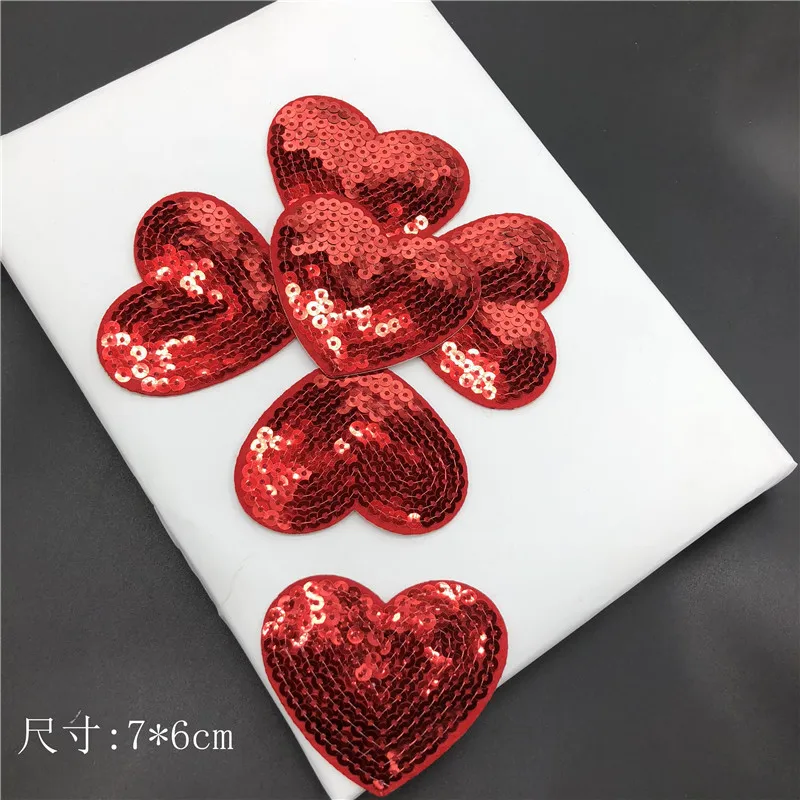 5 шт. блестящая аппликация с красным сердцем одежда вышитая нашивка тканевая
