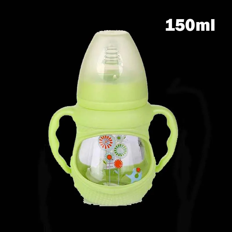 150ml Green S Для малышей с широким отверстием Стекло бутылочка для кормления анти-метеоризм милая, картонная термостойкие Стекло Кормление бутылка с ручкой 150 мл/240 мл - Цвет: 150ml Green S