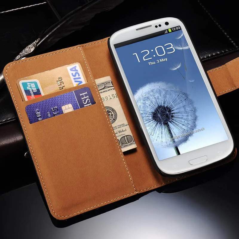 Genuine Leather Case For Samsung Galaxy S3 i9300 SIII Wallet Style Flip Phone Bag Cover Cases | Мобильные телефоны и