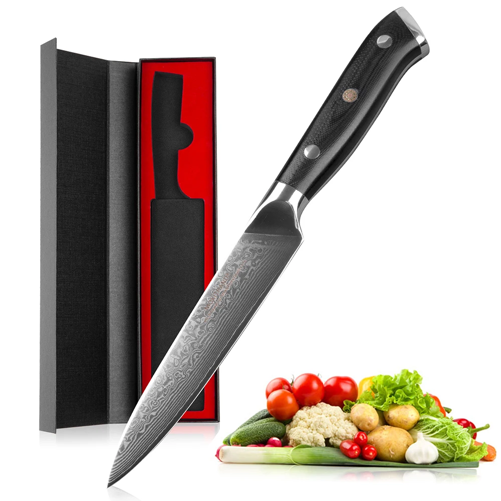 

Mokithand 5-дюймовые универсальные ножи из дамасской высокоуглеродистой стали, 67 слоев, японский кухонный нож шеф-повара VG10, острый нож из японск...