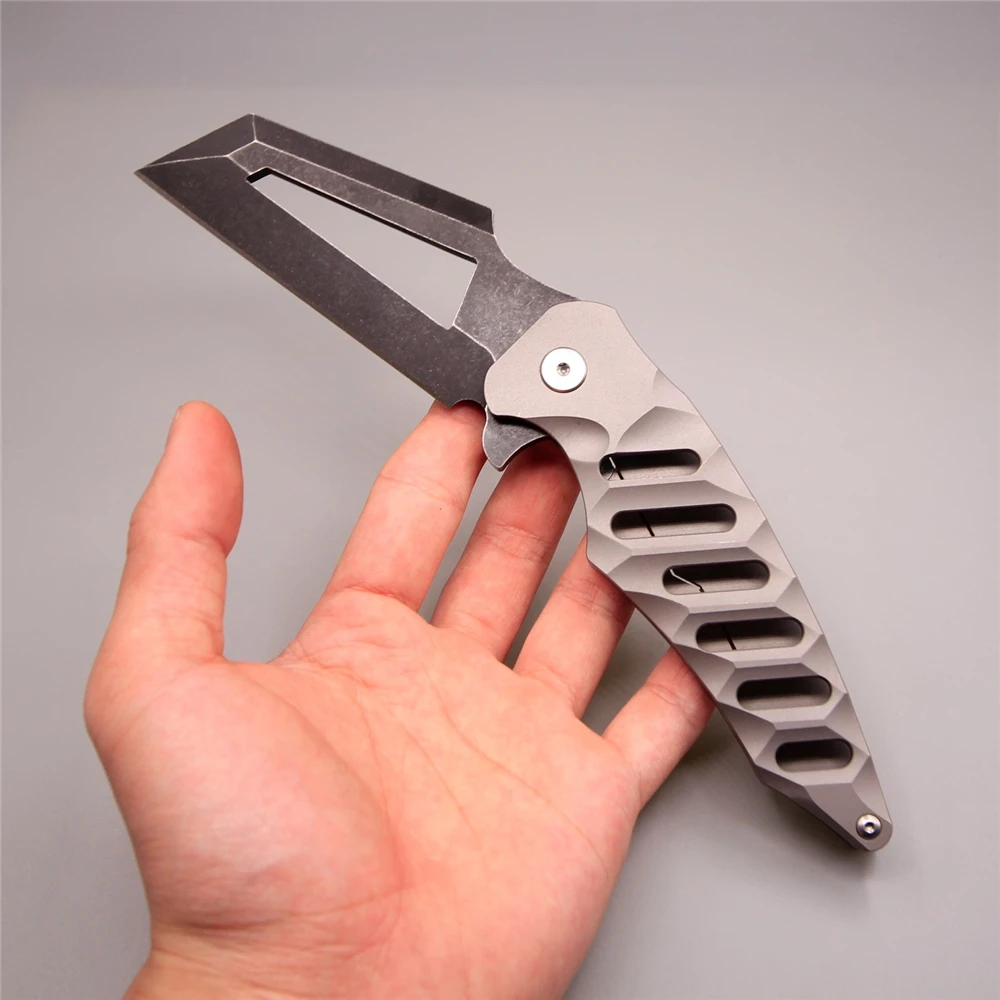 Белый Акула 60 hrc Флип складной большой нож TC4 титановые ножи S35VN stonewash лезвие выживания карманный Открытый Походный нож