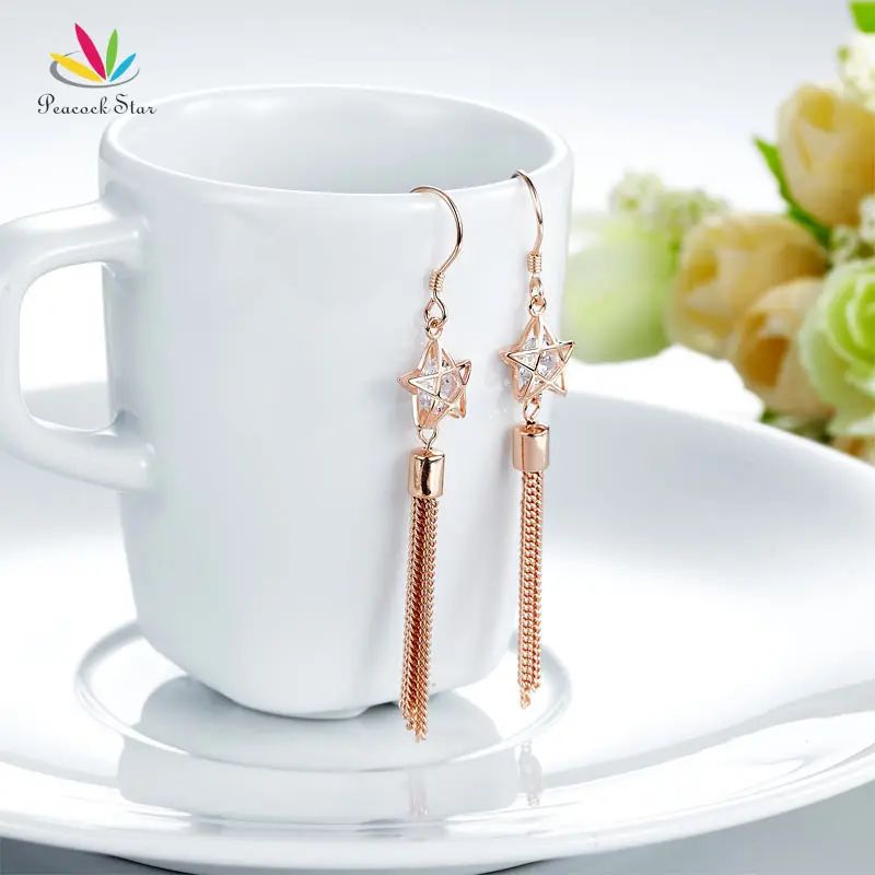Peacock Star Solid 925 Sterling Silver Dangle Drop Hook Earrings Rose Gold Color Jewelry CFE8144 | Украшения и аксессуары