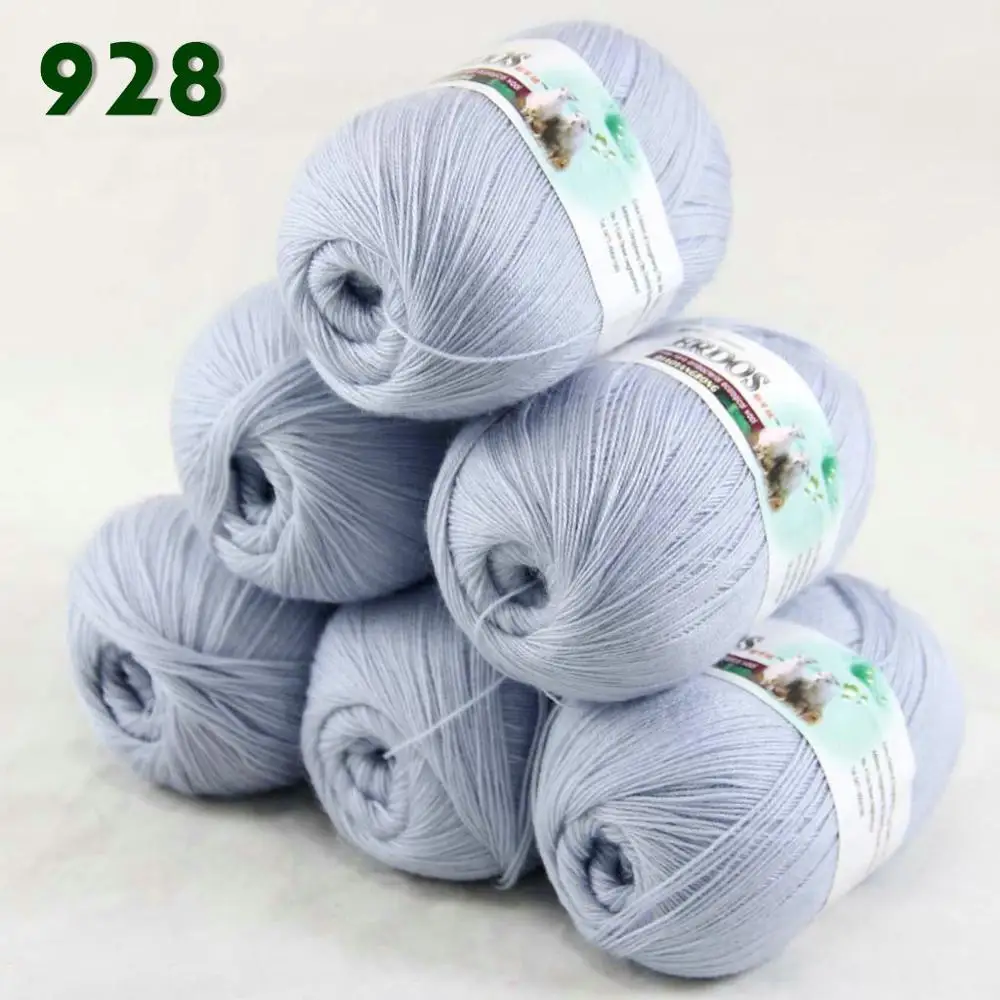 Light Silver 928 Лот из 6 мотков тонкая кружевная Мягкая шерстяная акриловая кашемировая пряжа трикотажная 238-пряжа C1 - Цвет: Light Silver 928