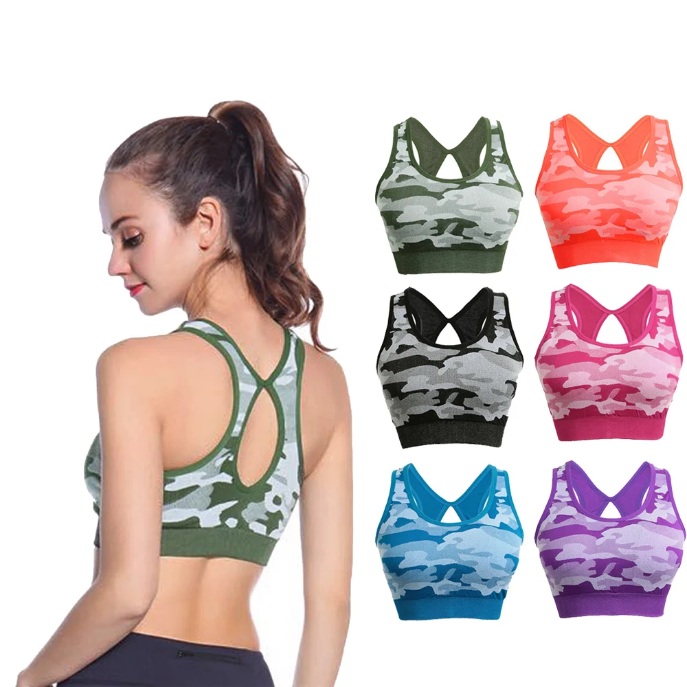 Открытый женский спортивный бюстгальтер камуфляж беспроводной бесшовный для