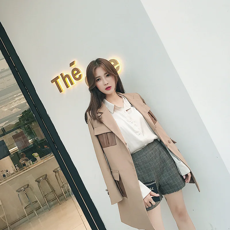 Модные новые женские туфли на весну и осень пальто деловой блейзер с длинными