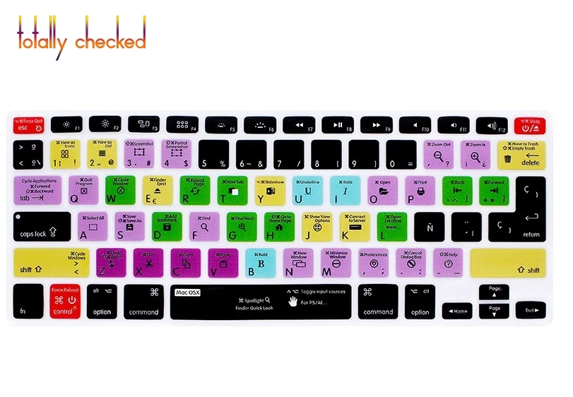 For Mac OSX Spanish Shortcuts Function Silicone Keyboard Cover Protector Keypad Skin Air Pro Retina 13&quot15&quot17&quot EU/US |