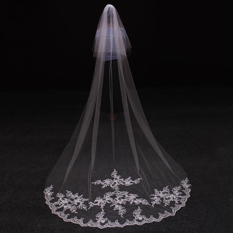 Белый/слоновая кость Аппликация Тюль 3 метра Длинная свадебная вуаль на голову с