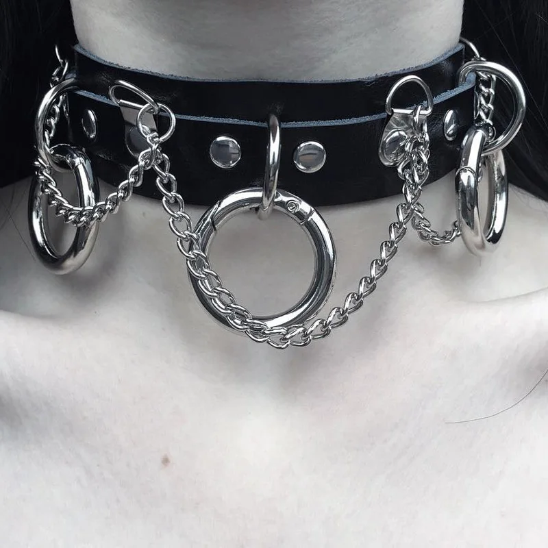 Beyonce Nightclub Accessories Clavicle Chain PU Neck Belt Ring Wide-Edged Ferrous Metal Necklace Hanging VDB343 | Тематическая