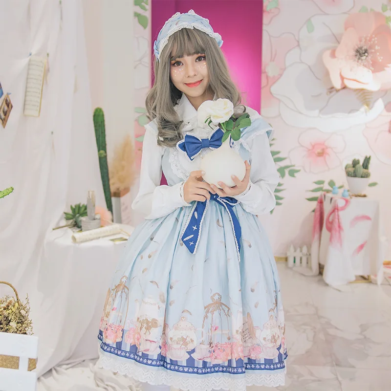 Kawaii японский сарафан Лолита Принцесса платье милая леди ремень Высокая талия с