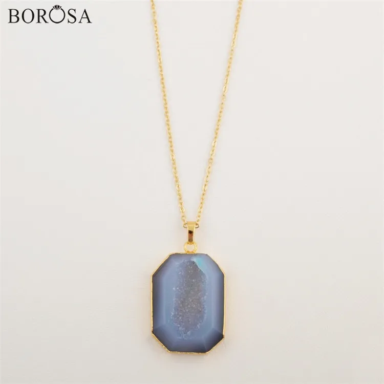 BOROSA Прямая поставка радуга цвет восьмиугольник кулон agates Druzy Geode 18 дюймов медь золотая цепочка ожерелье CL112