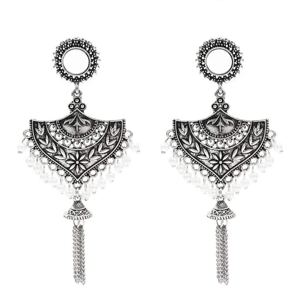 Индийские серьги Jhumka цепочка золотого цвета большие длинные висячие с