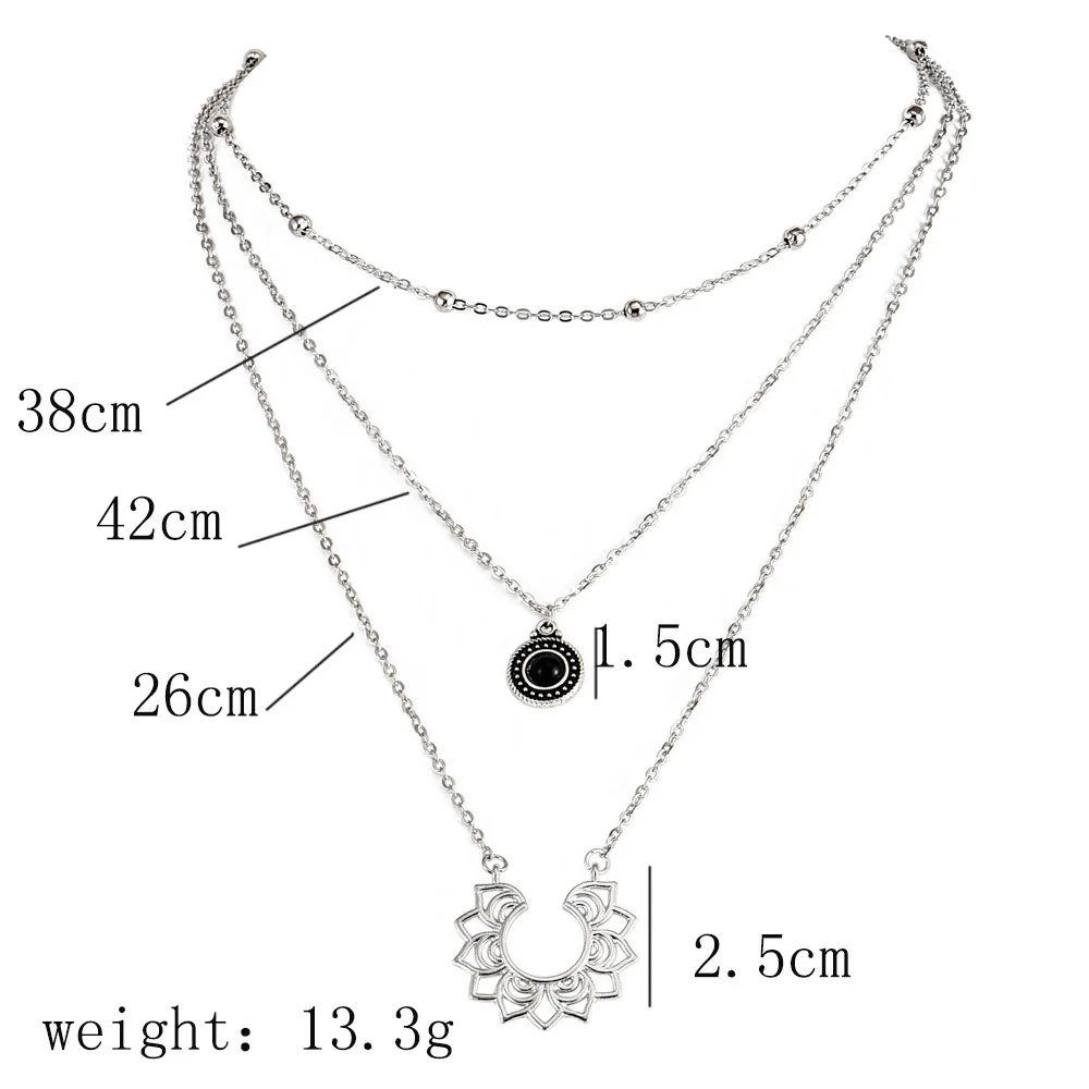 3 шт./компл. женское ожерелье в стиле ретро черные кристаллы полукруглые лотосы