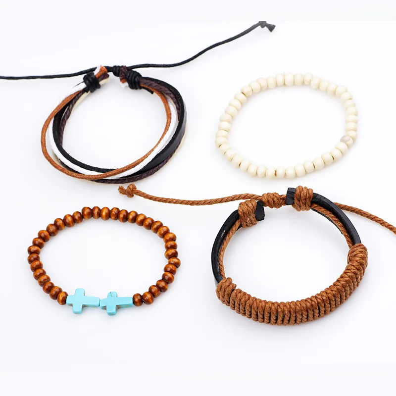4 шт./компл. Boho Хиппи панк коричневый шнур обернуть узлы кожа бирюза Крест Шарм