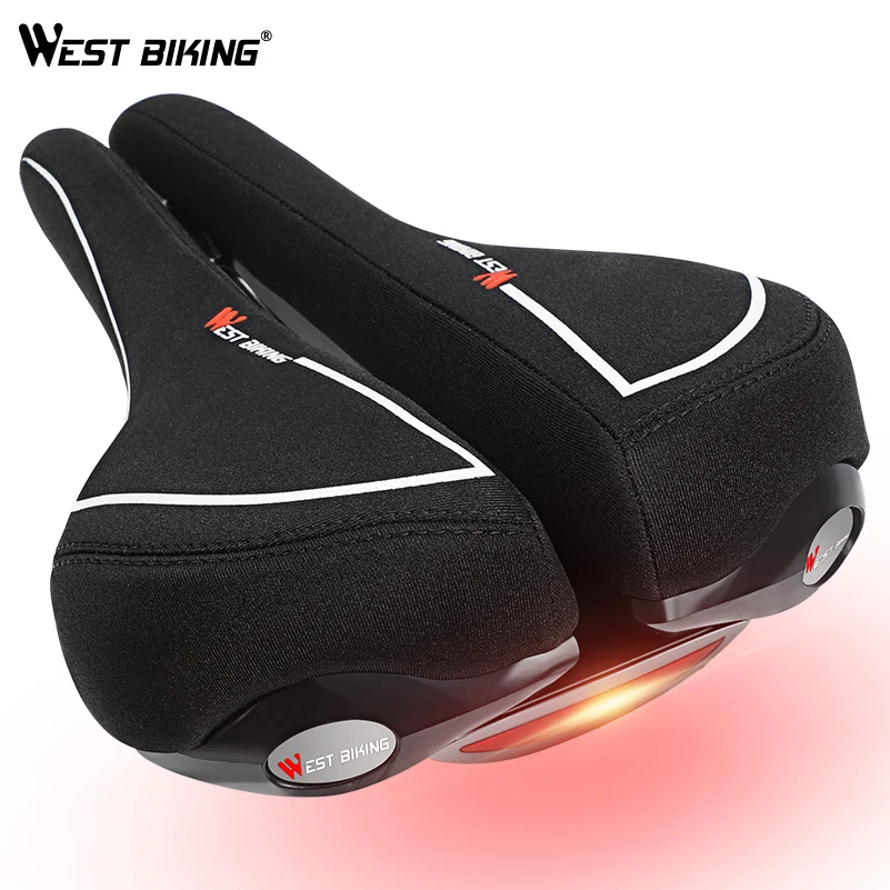 WEST BIKING седло для горного велосипеда с задним фонариком для велоспорта Sofe открытый стиль Подушка широкая Нескользящая Велосипедное переднее сиденье матовое с лампой