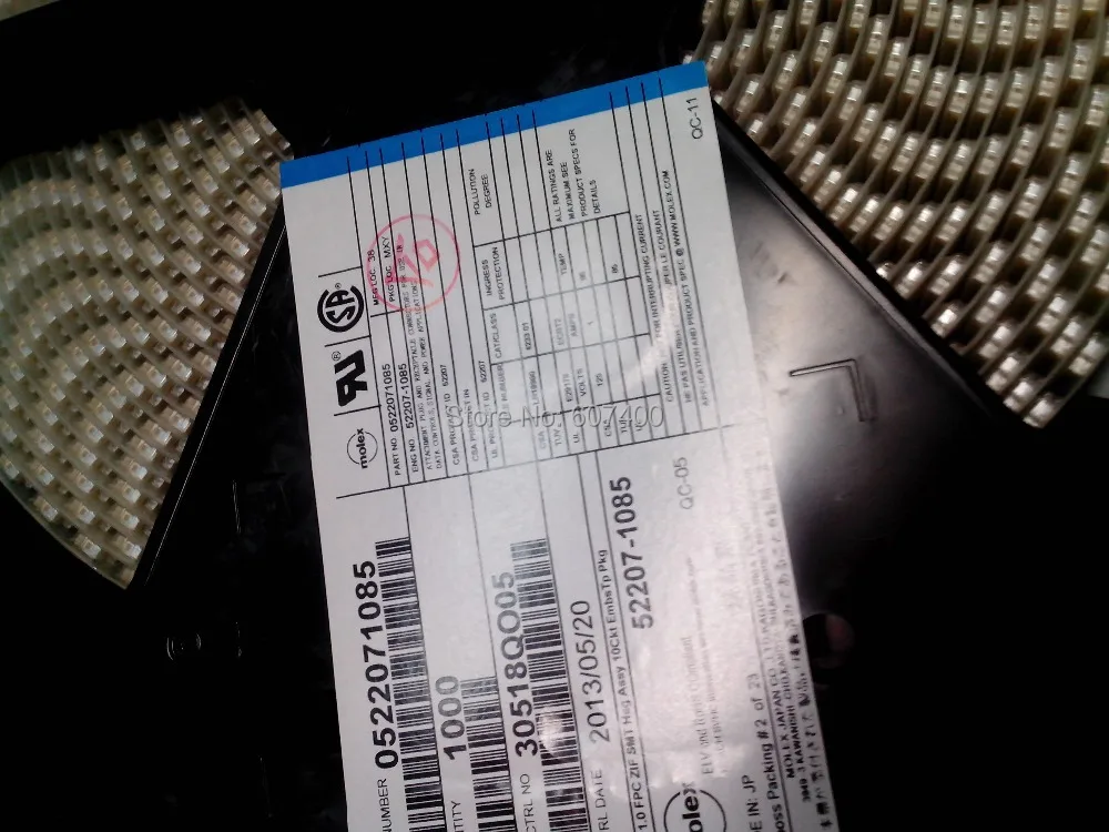0522071085 CONN FFC/FPC 10POS 1 мм R/A SMD 52207-1085 MOLEX Соединители Клеммы корпуса 100% новые и