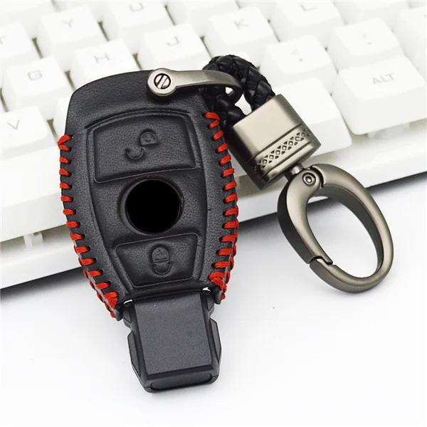 redline 2 button Чехол для ключей автомобиля из натуральной кожи для Mercedes Benz CLK ML SLK B C E S класс брелок аксессуары для автомобиля Стайлинг для Mercedes Benz - Название цвета: redline 2 button