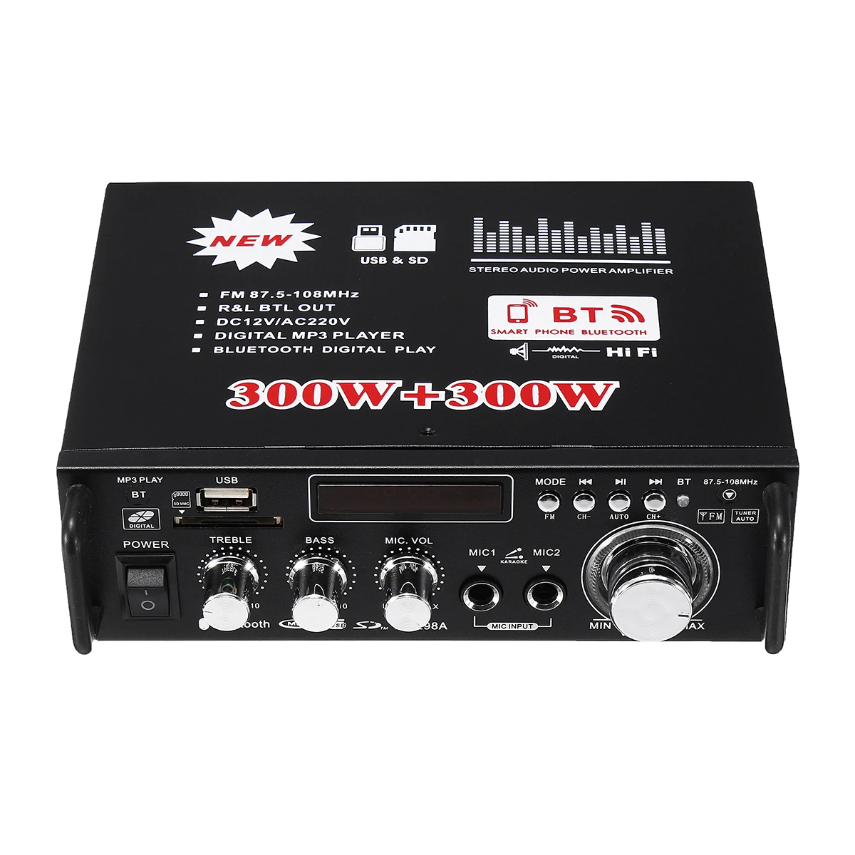 12 В/220 В 600 Вт автомобильный Hi-Fi усилитель аудио стерео мощность bluetooth FM радио 2CH домашний кинотеатр усилители Мини Amplificador аудио