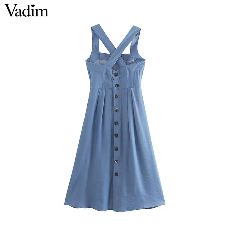 Vadim женское сексуальное джинсовое платье миди без рукавов с открытой спиной и