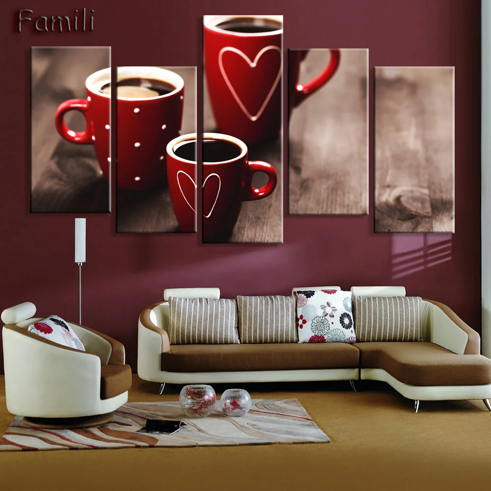 

Unframed 5Pcs Coffee Cup Modern Paintings for Living Room Wall Art Canvas Painting On The Wall Home Decor Kitchen Oil Painting