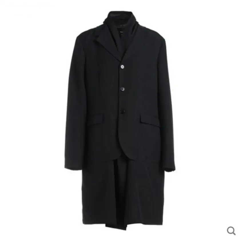 

XS-5XL New 2019 Men's clothing GD hair stylist fashion Loose long stitching fake two pieces Suit coat plus size Singer costumes