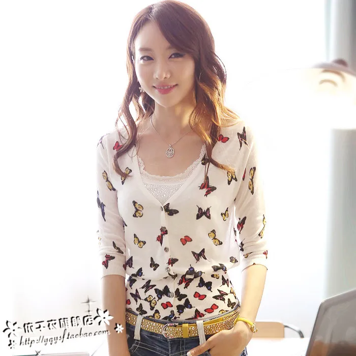 2018 новые модные с принтом бабочки Для женщин кардиган универсальные цветочный