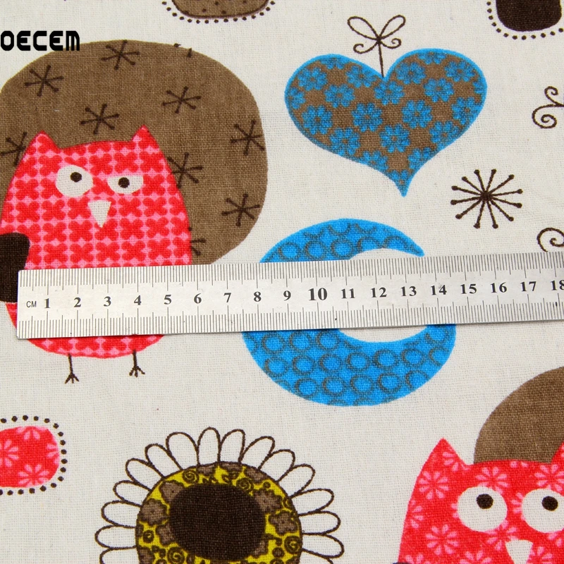 150*50 см мультяшная набивная Сова натуральный хлопок льняная ткань Sweing Лоскутная