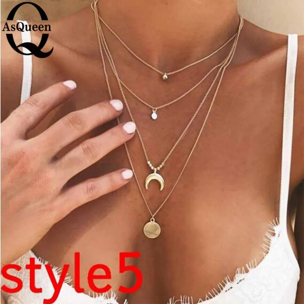 Boho минималистский тонкая цепь многослойная цепочки и ожерелья s &amp Подвески