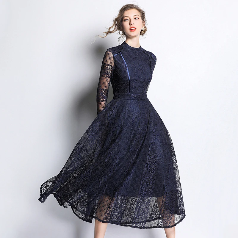 Платье рубашка Trytree женское с кружевным рукавом Элегантное повседневное