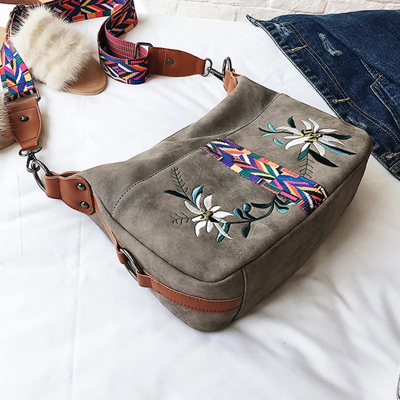 Kisstyle Ретро женские замшевые кожаные сумки дизайнерские через плечо с цветочной