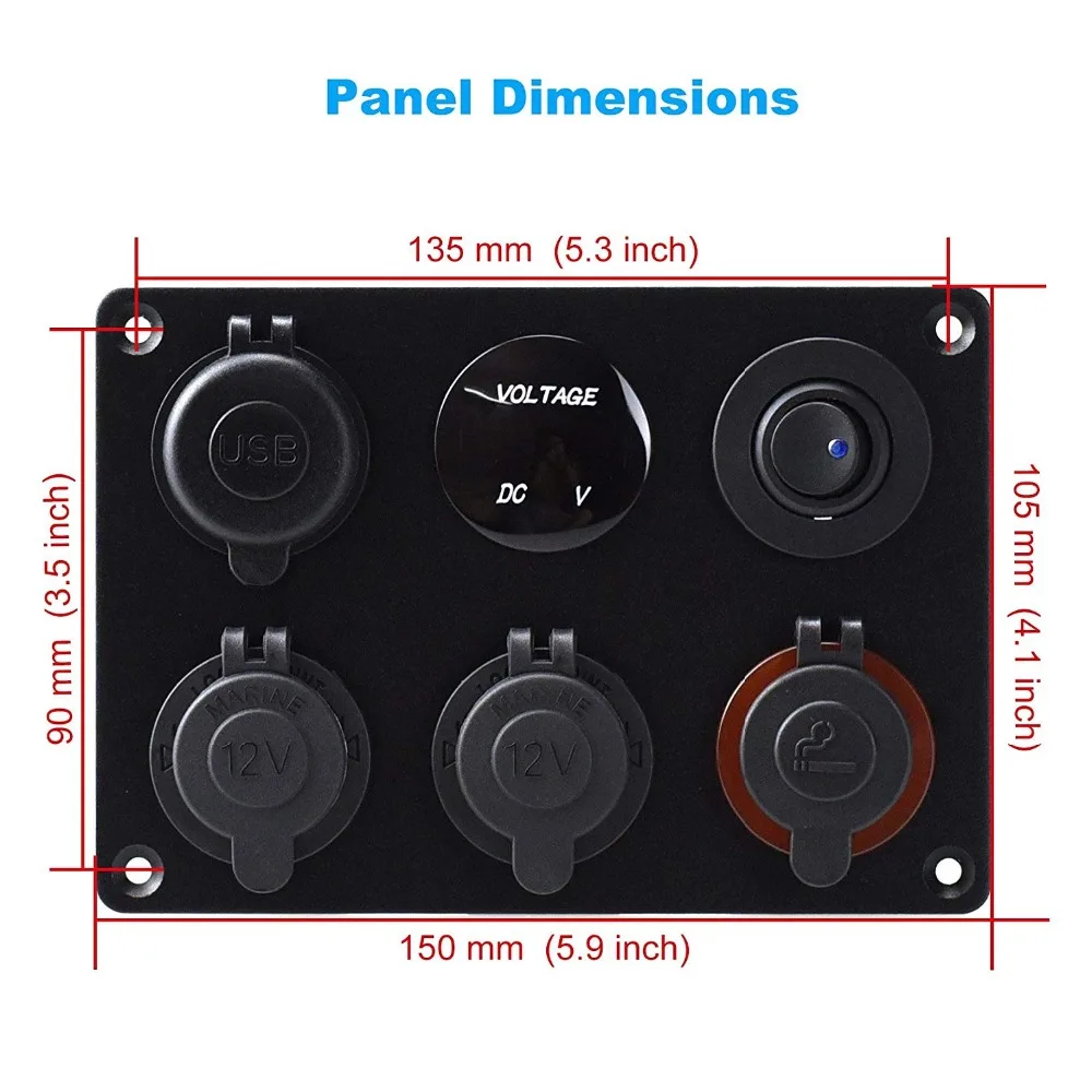 Dual USB Charger Socket QC 3.0 & 2.4A Voltmeter 12V Power Outlet Cigarette Lighter Adapter ON-Off Toggle Switch for car camper |